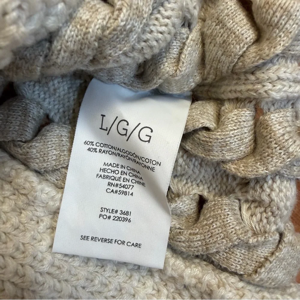 Cabi Slip Stitch Oversized Poncho Sweater Cream Open-Side Braided Ribbed Knit